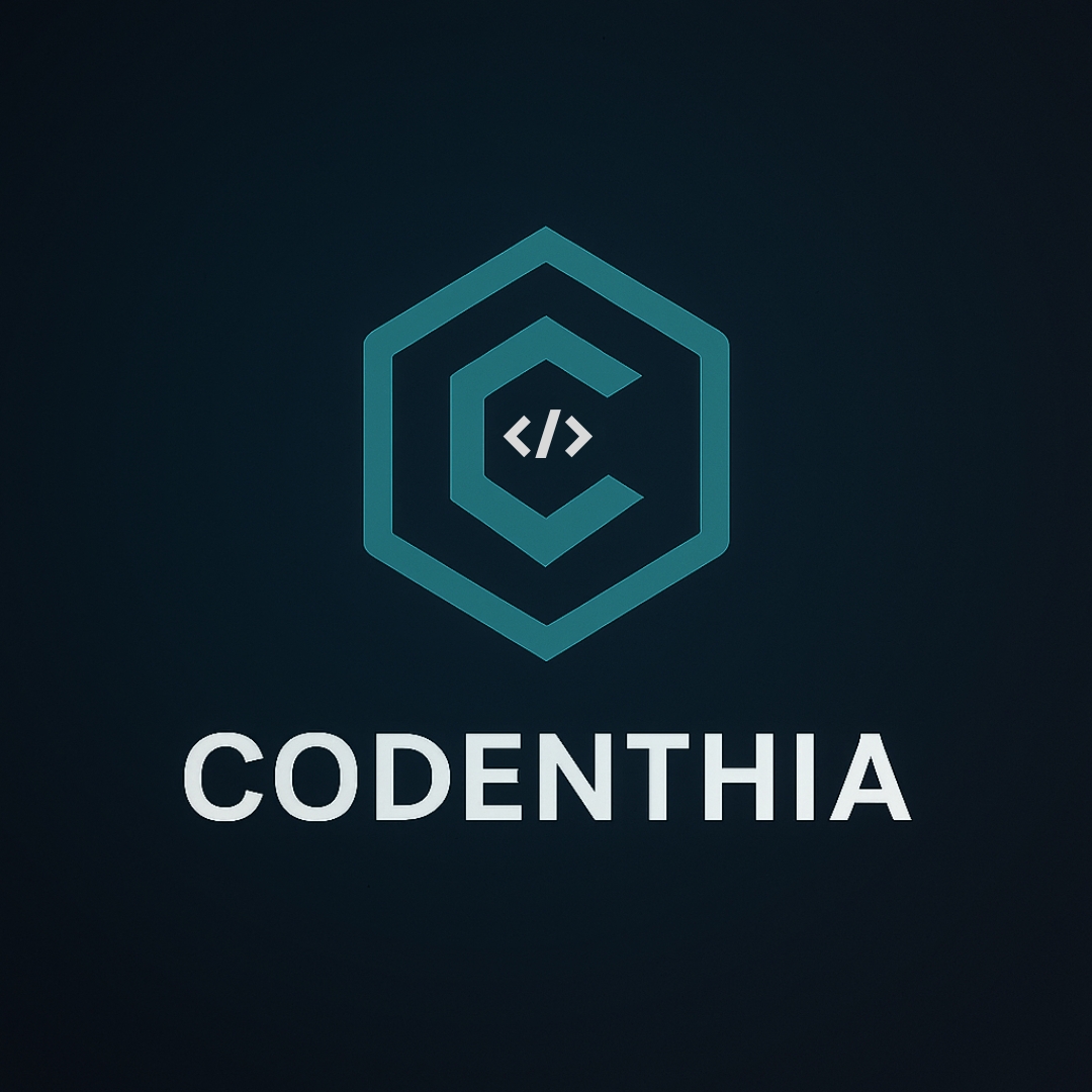 Logo, mavi tonlarında modern yazılım simgesi